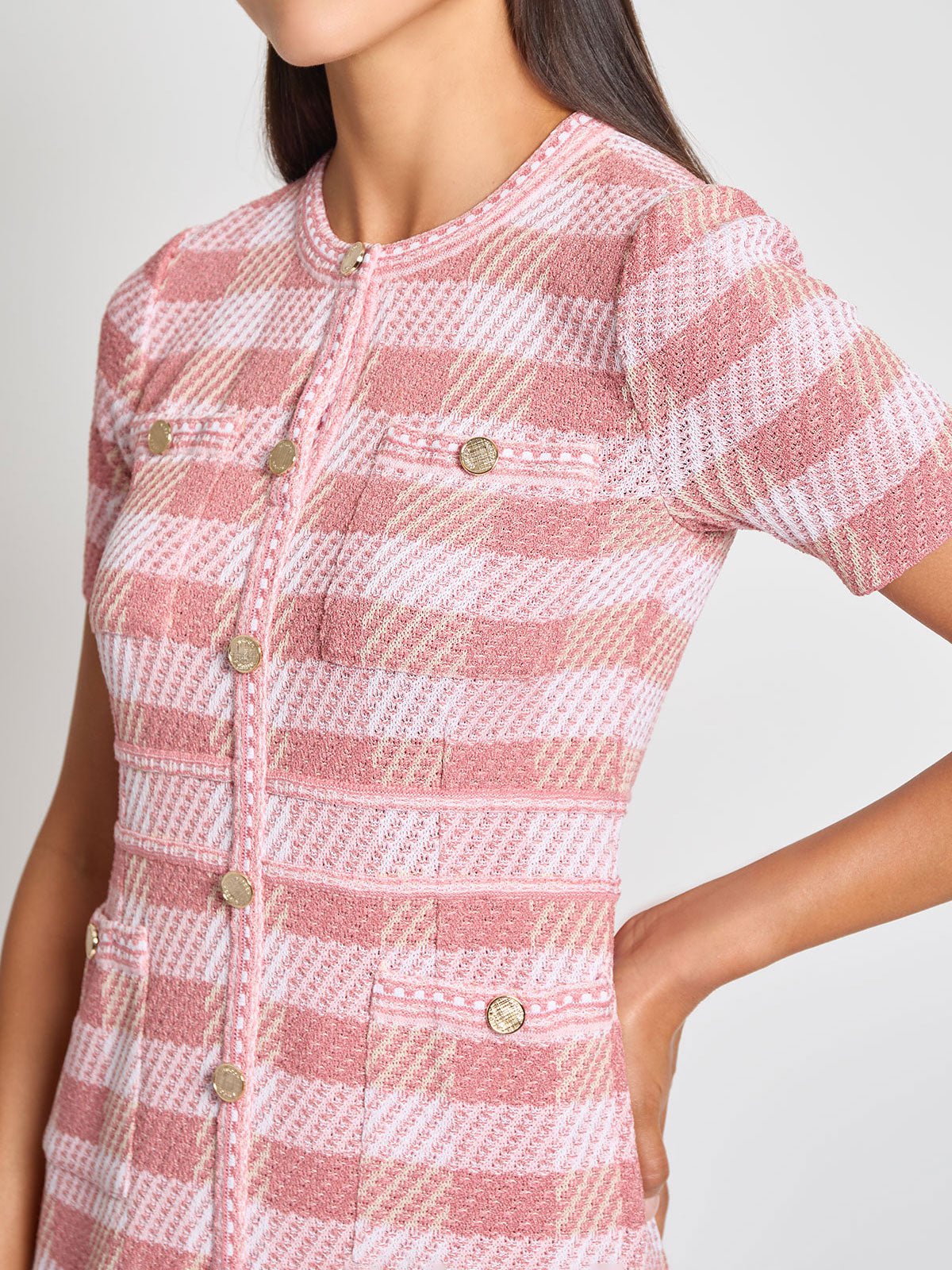 Bold Plaid Tweed Knit Sheath Dress - Modern Fit