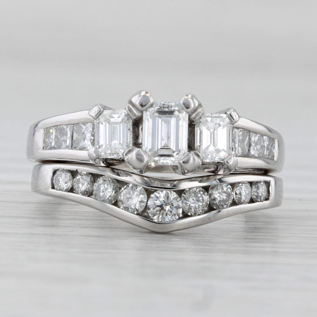 1.31ctw Diamond 3-Stone Engagement Ring Wedding Band Bridal Set 14k Gold Sz 5.75