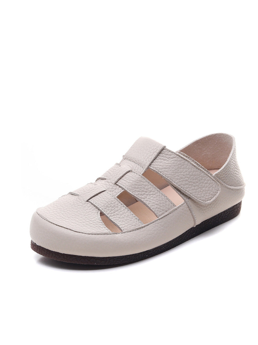 Women Summer Pure Color Genuine Leather Spliced Sandals