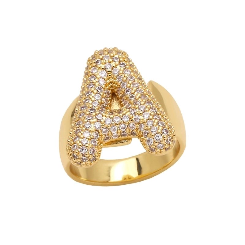 Copper 18K Gold Plated Modern Style Minimalist Plating Inlay Letter Zircon Open Rings
