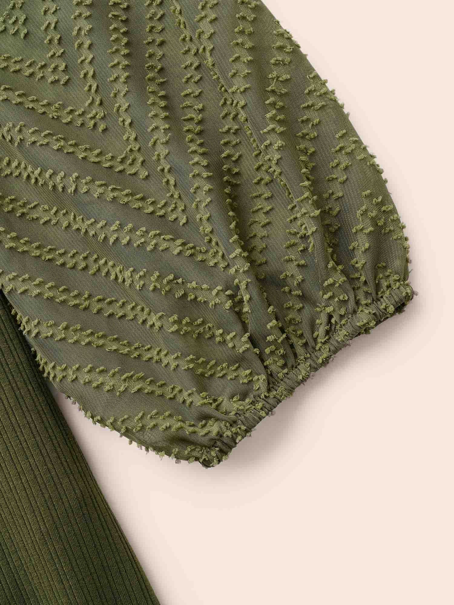 Textured Patchwork Keyhole Belted Dress