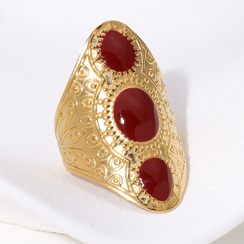 Retro Vintage Niche Personality Stainless Steel Open Ring For Women