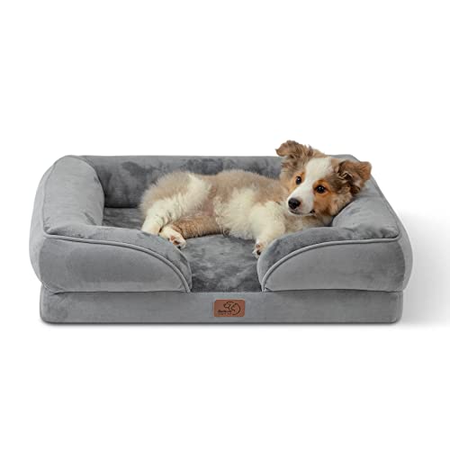 Bedsure Orthopedic Dog Bed for Medium Dogs - Waterproof Dog Sofa Beds Medium. Supportive Foam Pet Couch Bed with Removable Washable Cover. Waterproof Lining and Nonskid Bottom. Grey