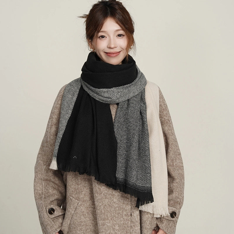Women's Basic Color Block Polyester Tassel Scarf