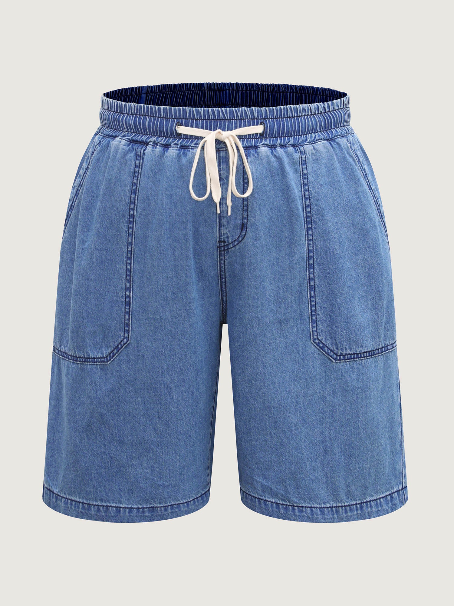 Cotton Stretchy Waist Drawstrings Denim Shorts