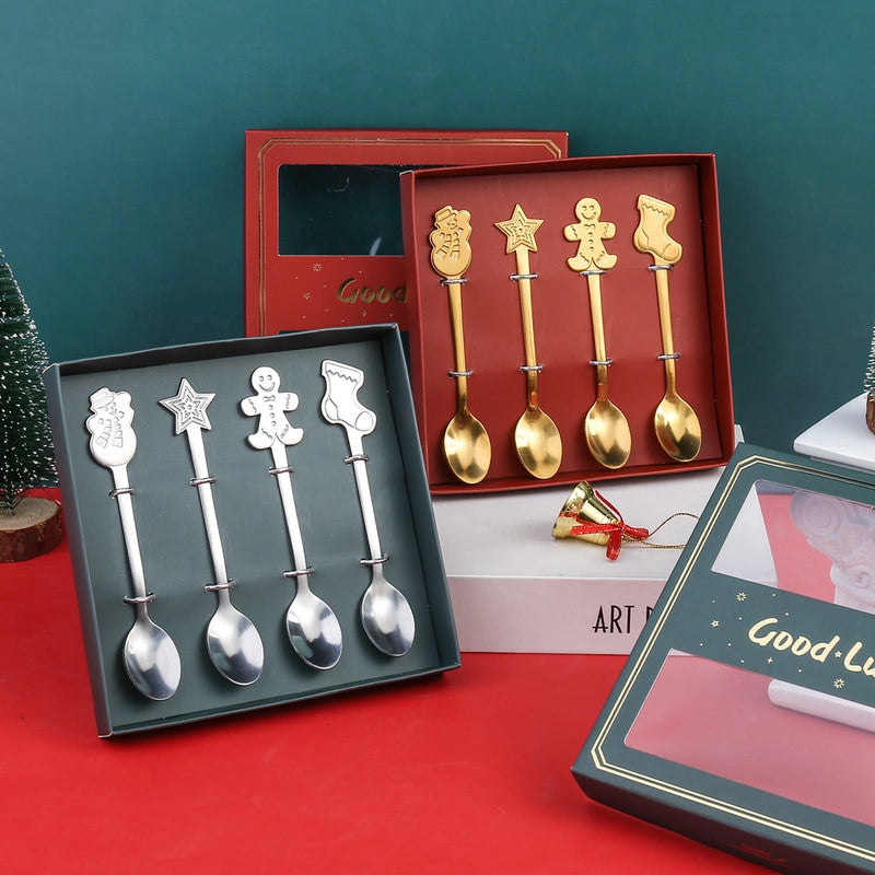 Christmas Cute Christmas Socks Gingerbread Snowman 410 Stainless Steel Spoon 1 Piece 1 Set