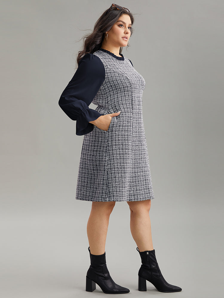 Plaid Patchwork Ruffle Trim Knee Dress