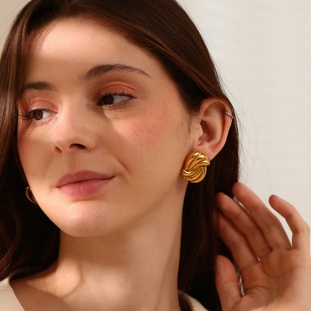 Fashion Personality Niche Design Earrings Stainless Steel 18K Gold Plated Oval Bow Earrings For Women
