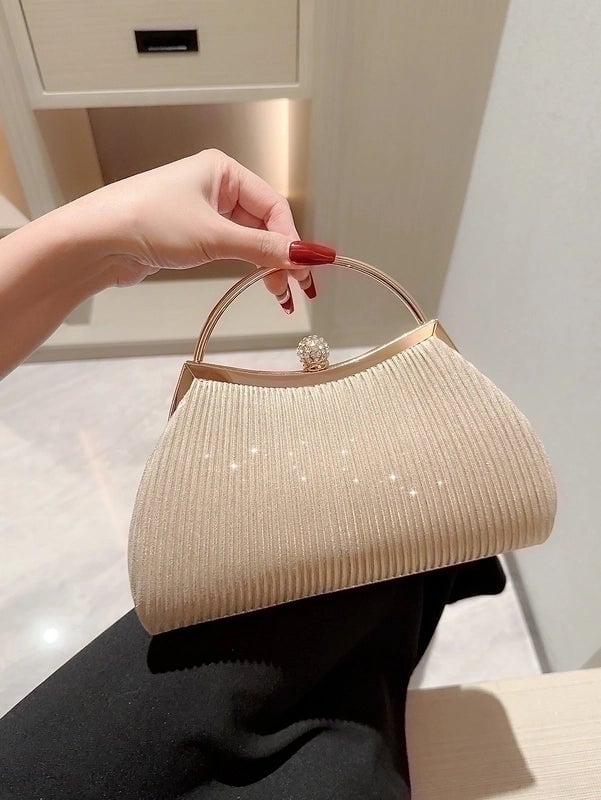Women's Polyester Solid Color Elegant Vintage Style Sequins Oval Buckle Clutch Bag Handbag Evening Bag