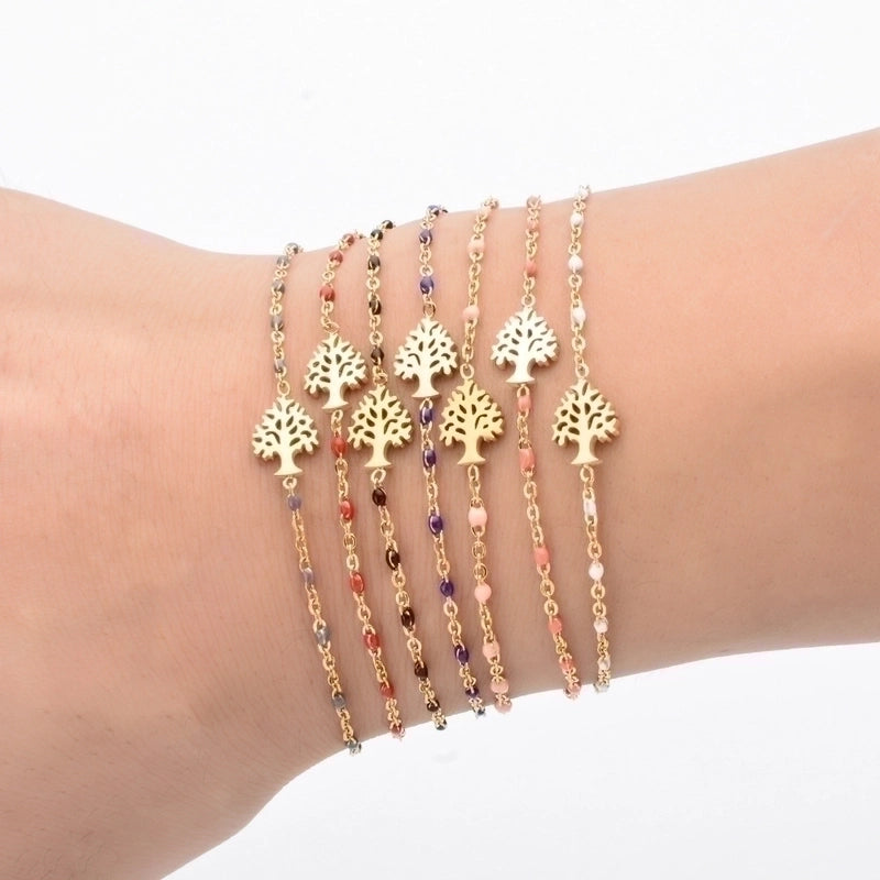 Retro Minimalist Tree Stainless Steel Plating Bracelets