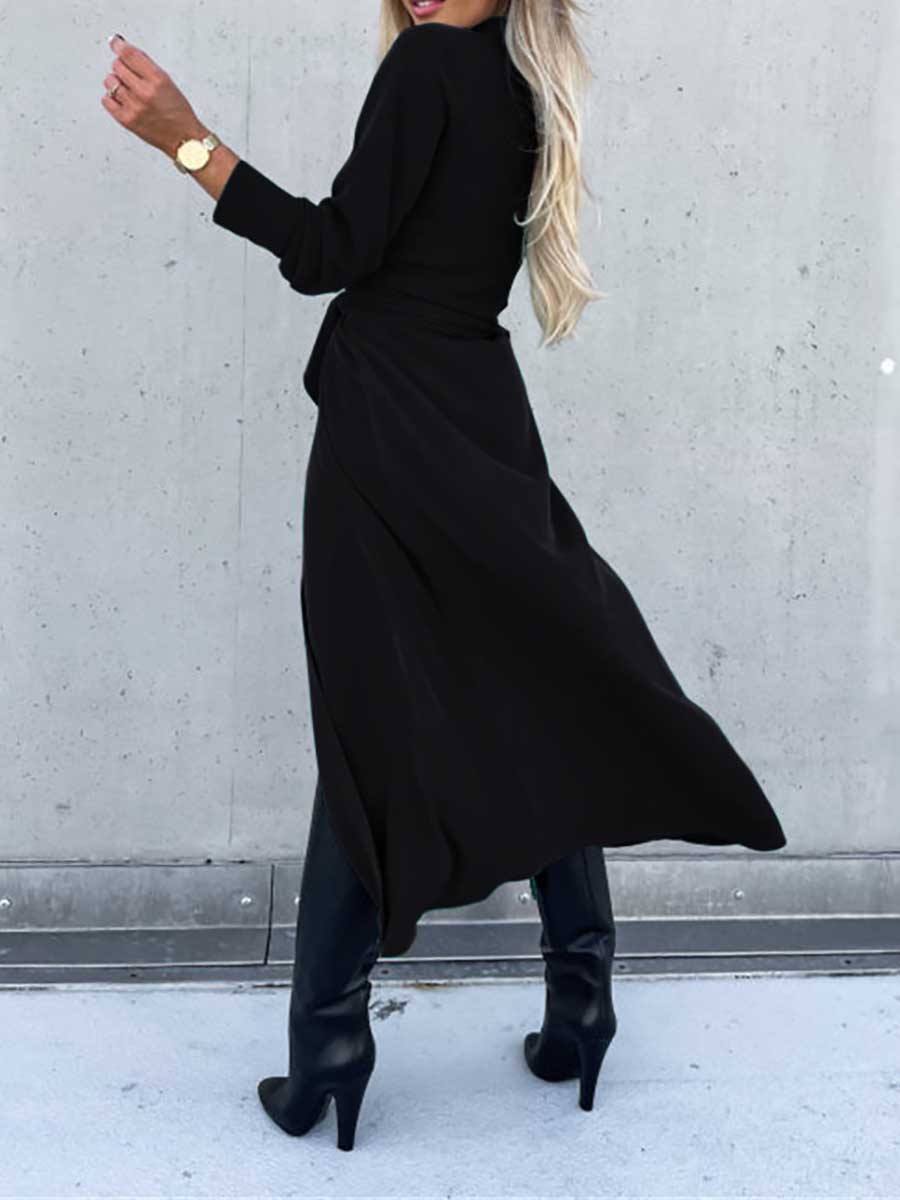 Long Solid Color Cardigan Long Sleeve Hem Dress