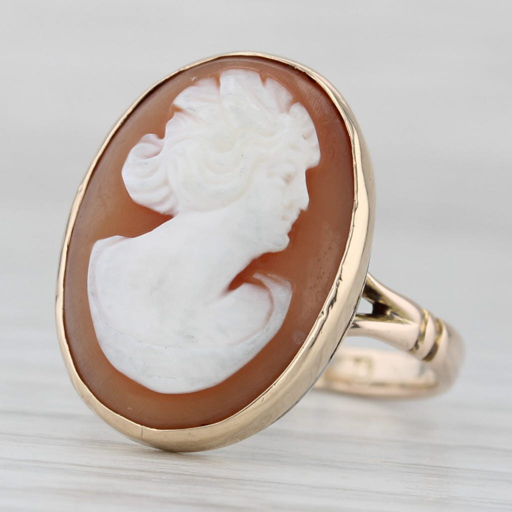 Vintage Shell Cameo Ring 9k Yellow Gold Size 5.5 Figural Carving