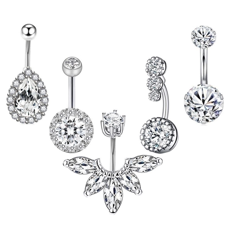5 Pieces Fashion Water Droplets Stainless Steel Inlay Zircon Belly Ring 5 Pieces
