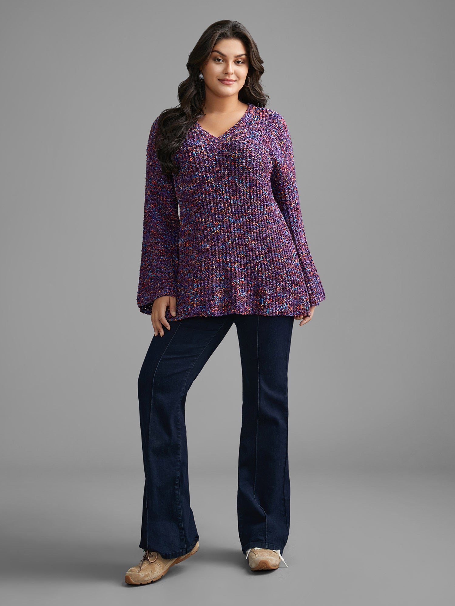 Round Neck Heather Bell Sleeve Pullover