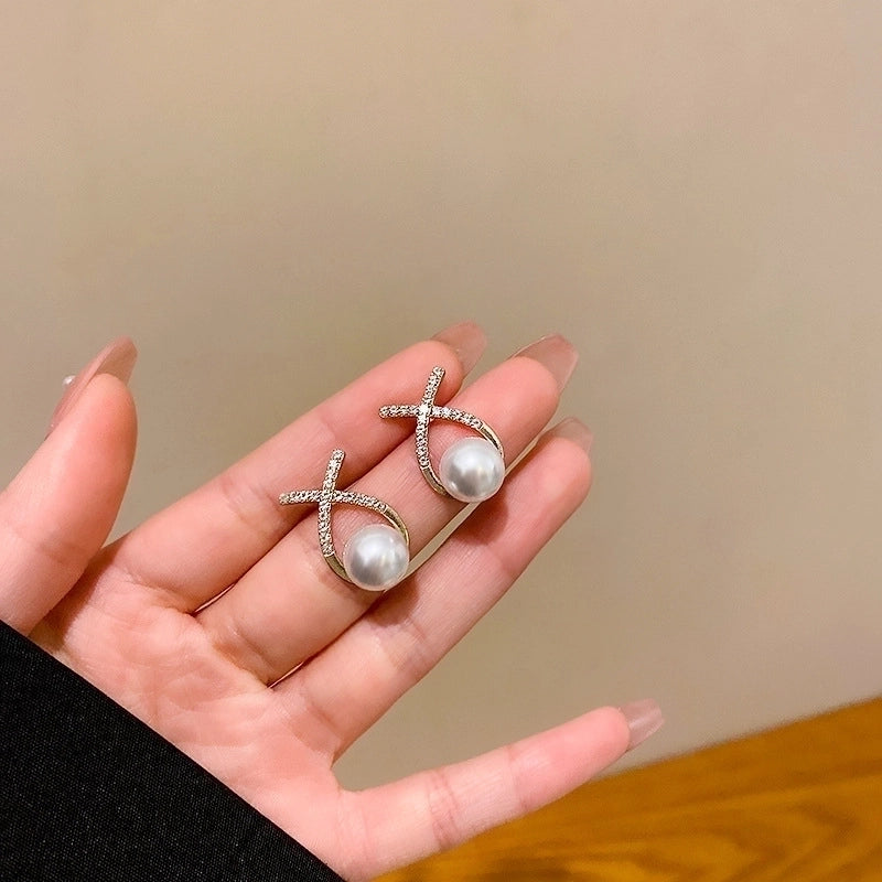 Sweet Star Flower Bow Knot Alloy Inlay Artificial Pearls Rhinestones Women's Earrings 1 Pair