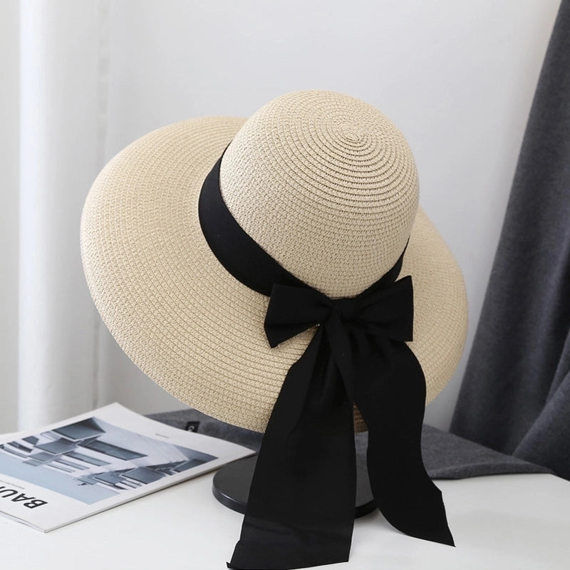 Women's Minimalist Bow Knot Braid Flat Eaves Straw Hat
