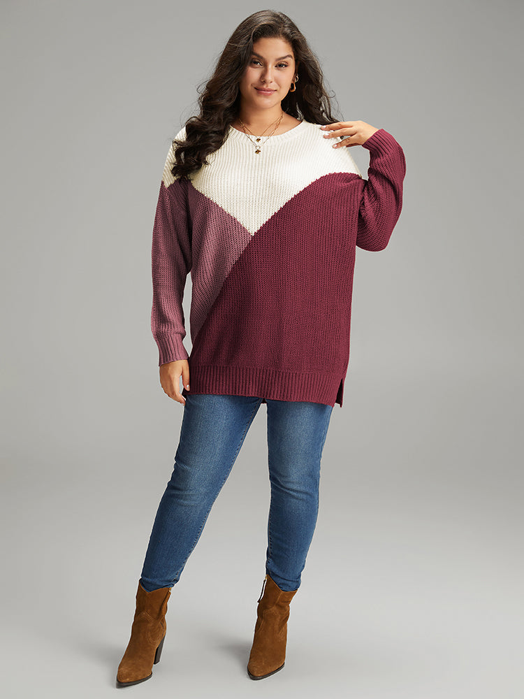 Colorblock Split Side Drop Shoulder Pullover