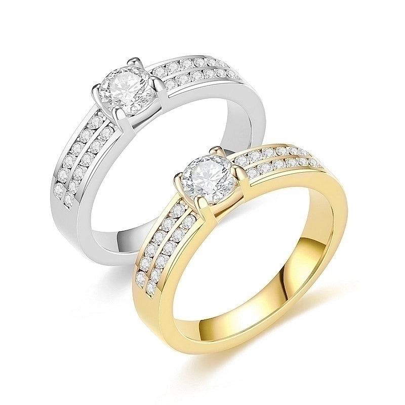 Romantic Shiny Round Titanium Steel Zircon 18K Gold Plated Polishing Plating Inlay Rings