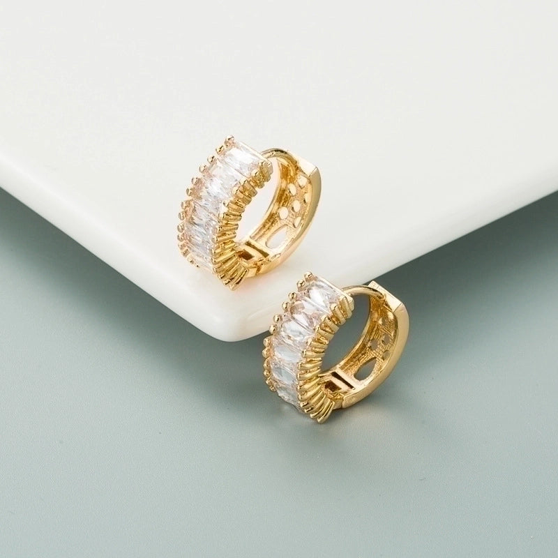 Fashion U Shape Inlaid Zircon Alloy Artificial Gemstones Copper Earrings
