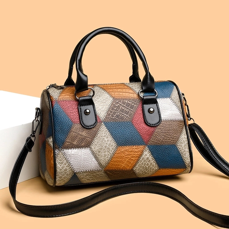 Women's Medium Pu Leather Color Block Lingge Vintage Style Classic Style Zipper Crossbody Bag