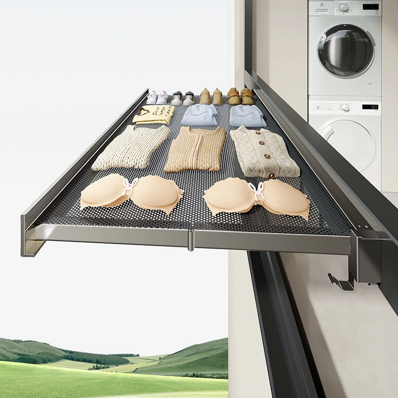 Balcony Invisible Folding Clothes Rack Shoes Drying Rack Telescopic Net Wall-Mounted Non-Punch Clothes Drying Artifact For Drying Socks