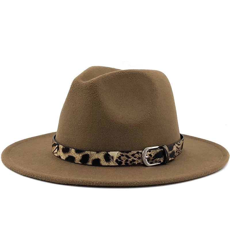 Fashion Leopard Belt Woolen Jazz Hat