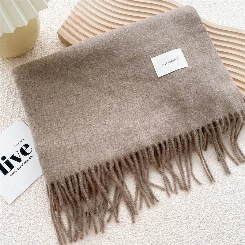Pure Color Scarf Winter Student  Fashion Thick Warm Dual-use Shawl Cute Imitation Cashmere Scarf