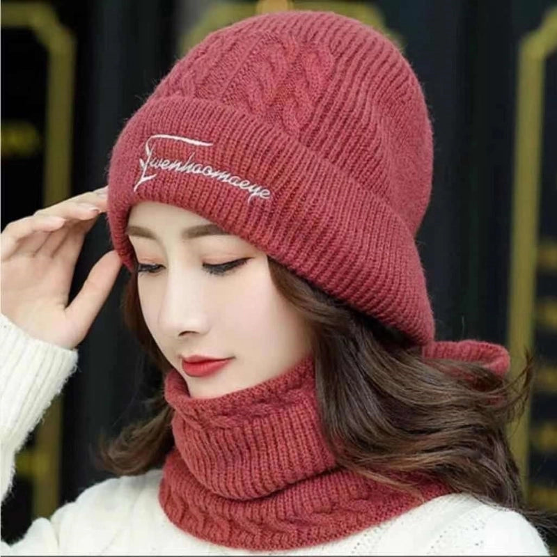 New Hat Women's Hat Warm Fleece-lined Wool Hat Cycling Cold-proof Hat Wind-proof Hat Outdoor Winter Knitted Hat