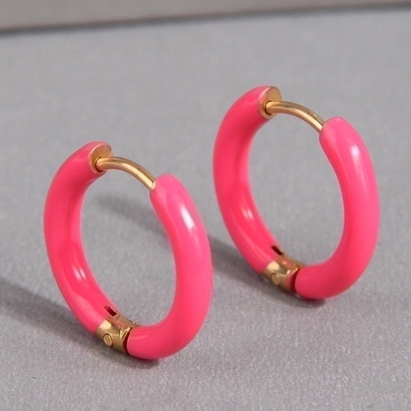 1 Pair Minimalist Triangle Circle Heart Shape Stainless Steel Hoop Earrings