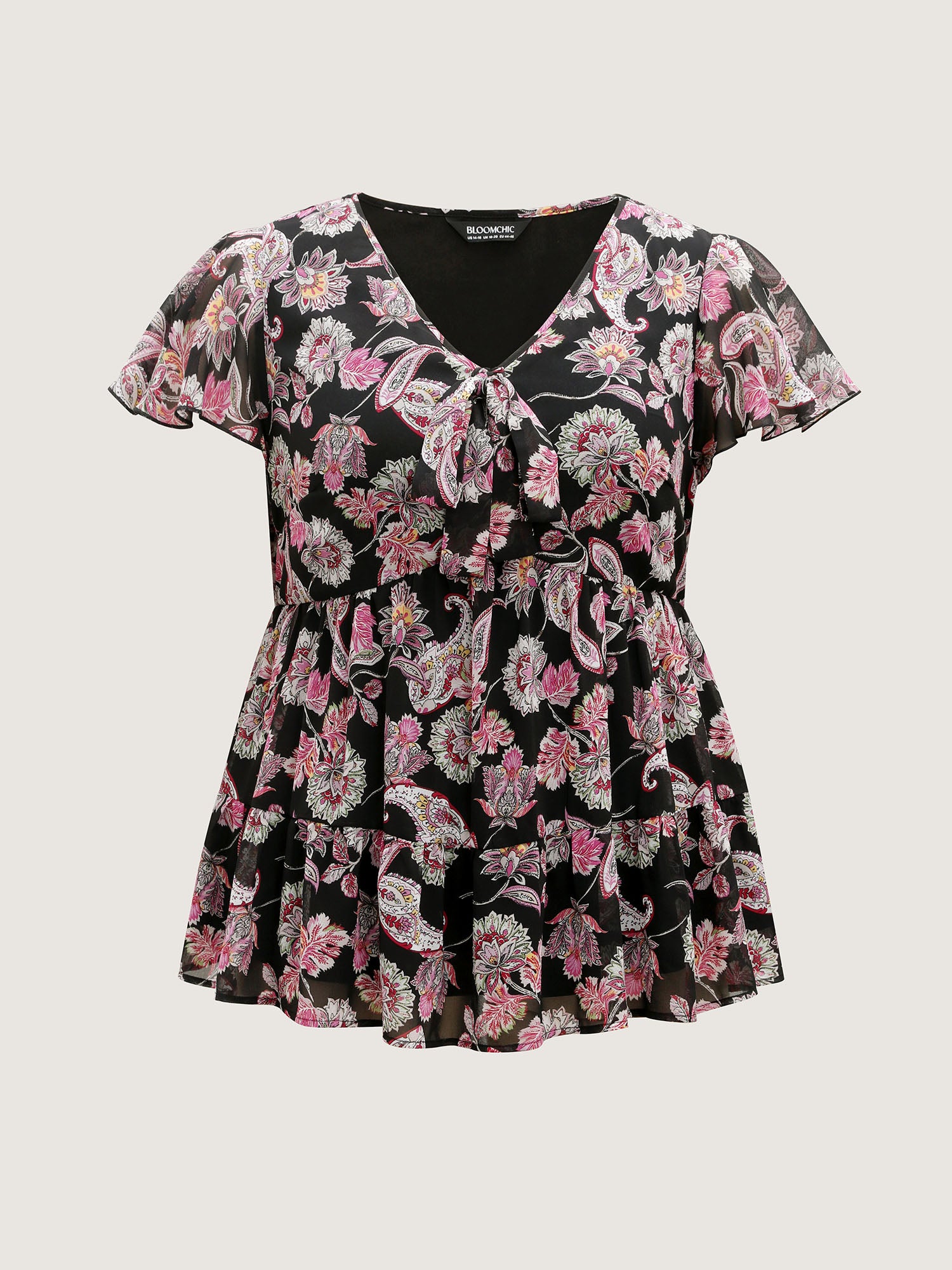 Floral Paisley Print Ribbon Tie Blouse