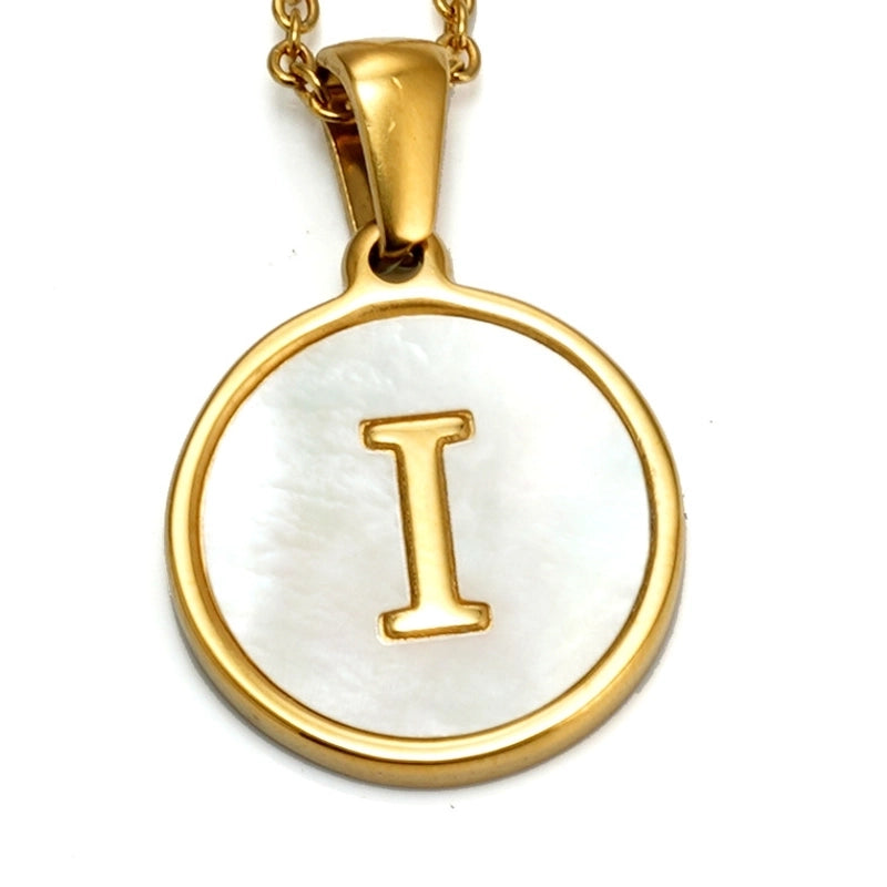 Elegant Round Letter Titanium Steel Inlaid Shell Necklace