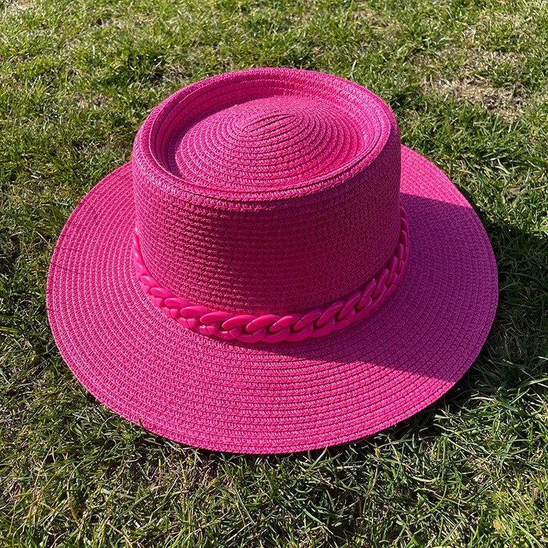 Women's Minimalist Solid Color Chain Flat Eaves Sun Hat