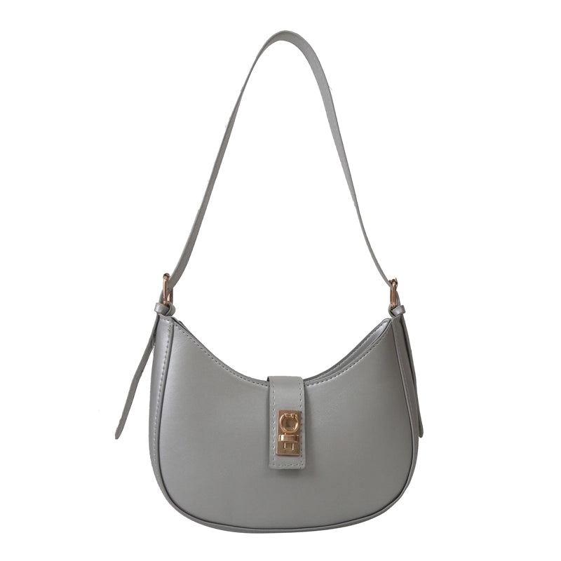 Women's Pu Leather Solid Color Vintage Style Dumpling Shape Lock Clasp Underarm Bag