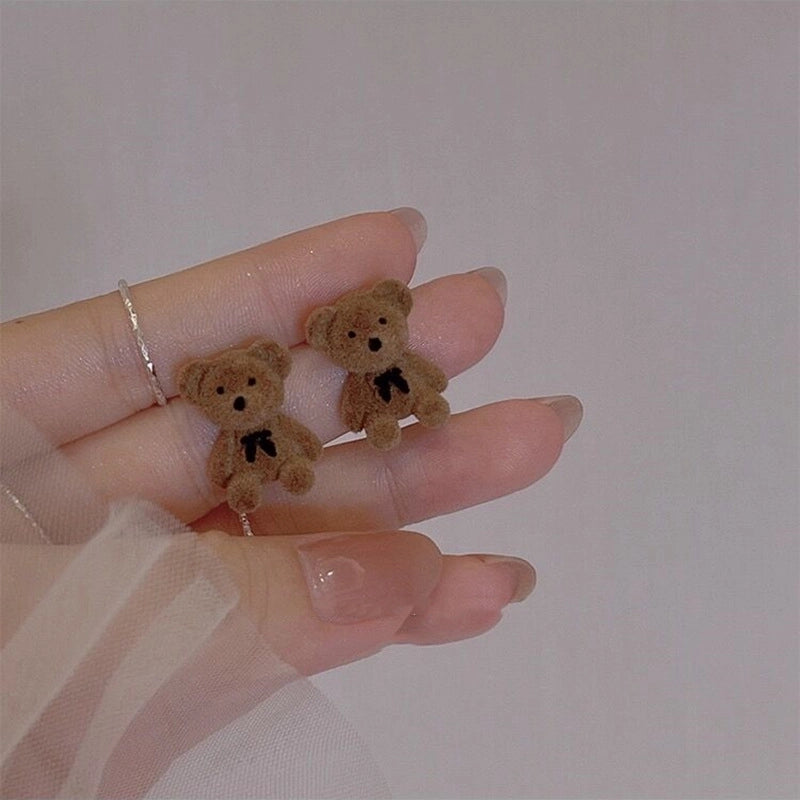 Retro Heart Shape Flower Bow Knot Flocking Inlay Artificial Pearls Rhinestones Women's Earrings 1 Pair