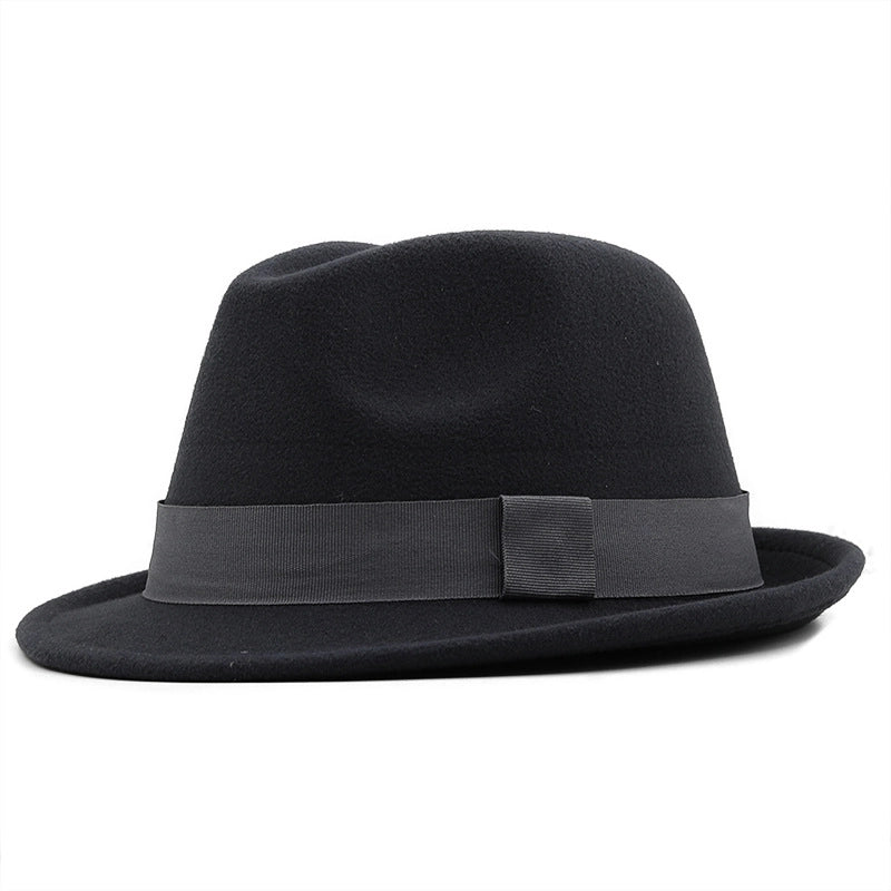 New Brim Hat Woolen Jazz Hat  Top Hat With Hat Band Solid Color Woolen Hat