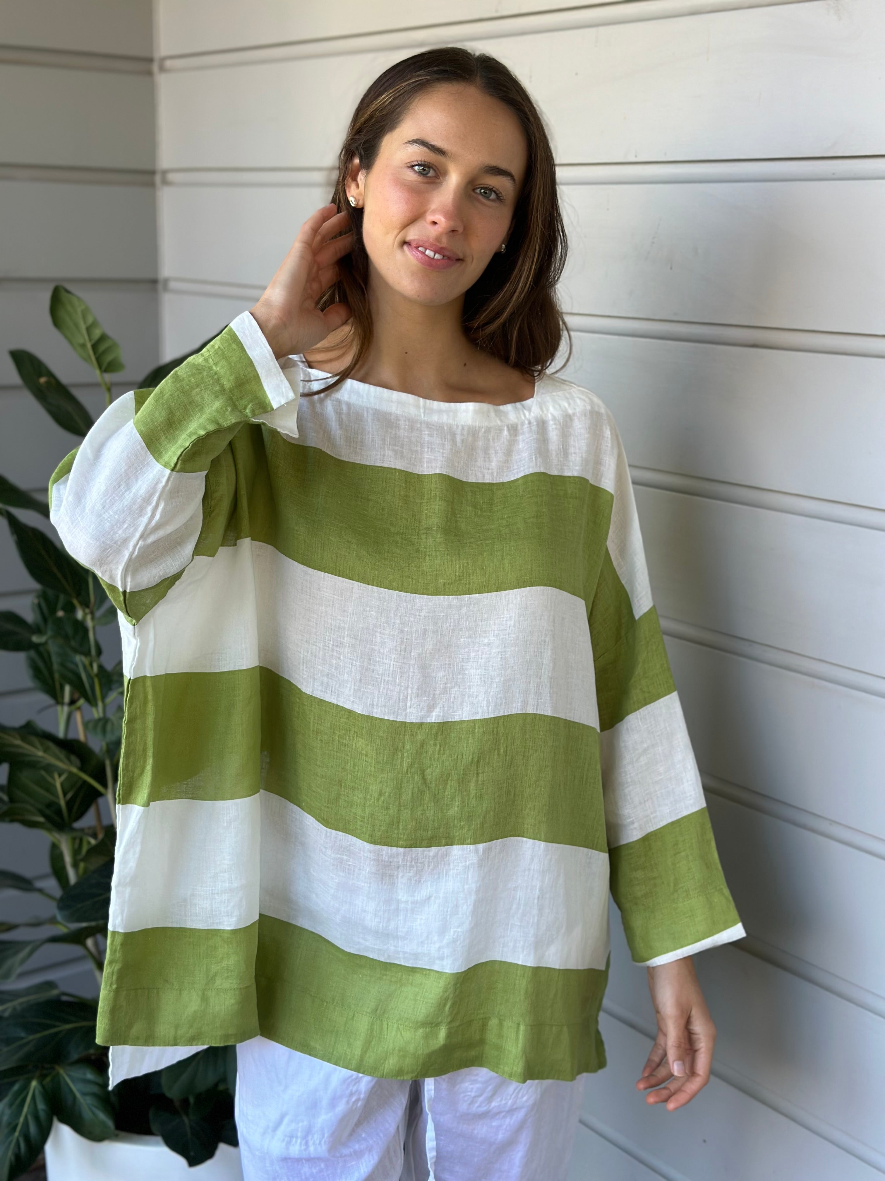 avril top - big avocado stripe linen