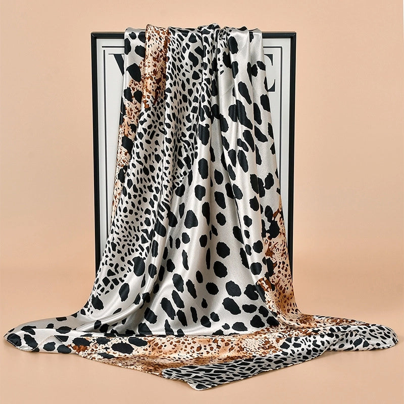 Women's Vintage Style Streetwear Leopard Satin Silk Scarf