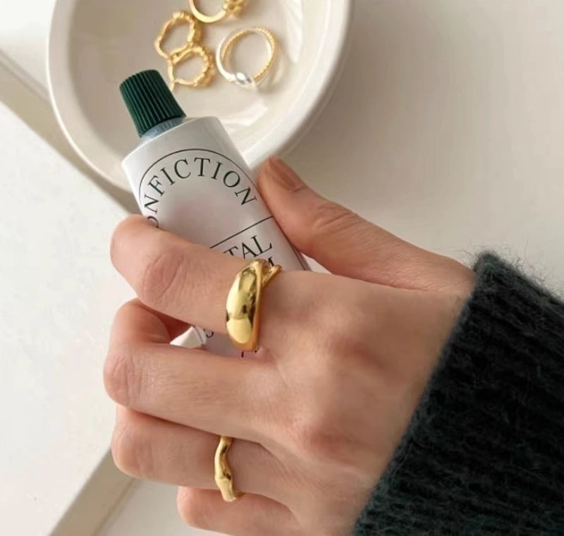 Minimalist Classic Style Solid Color 304 Stainless Steel Titanium Steel 18K Gold Plated Plating Rings