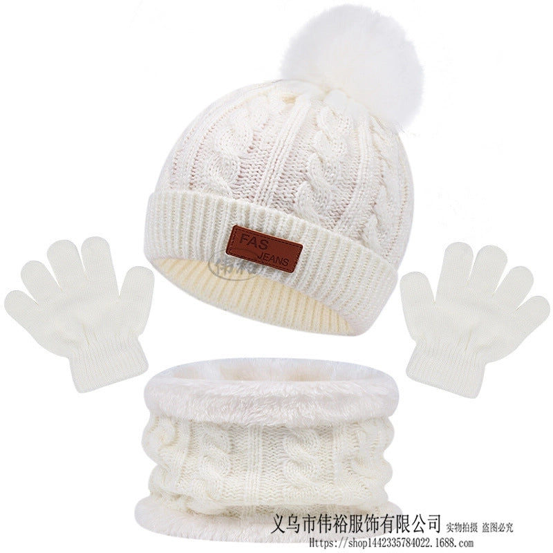 Children's Hat Scarf Gloves Three-piece Autumn And Winter New Single Ball Color Ball Baby Hat