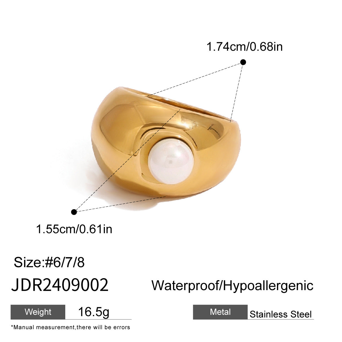 Vintage Stainless Steel Exaggerated Pearl Ring Ring Titanium Steel Bracelet Ring