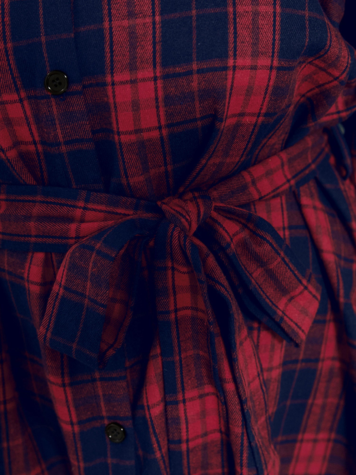 Plaid Button Up Asymmetrical Hem Belted Blouse