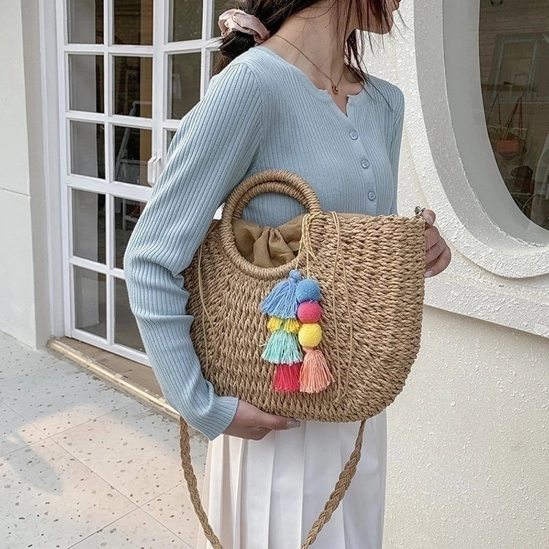 Women's All Seasons Straw Vintage Style Handbag Beach Bag