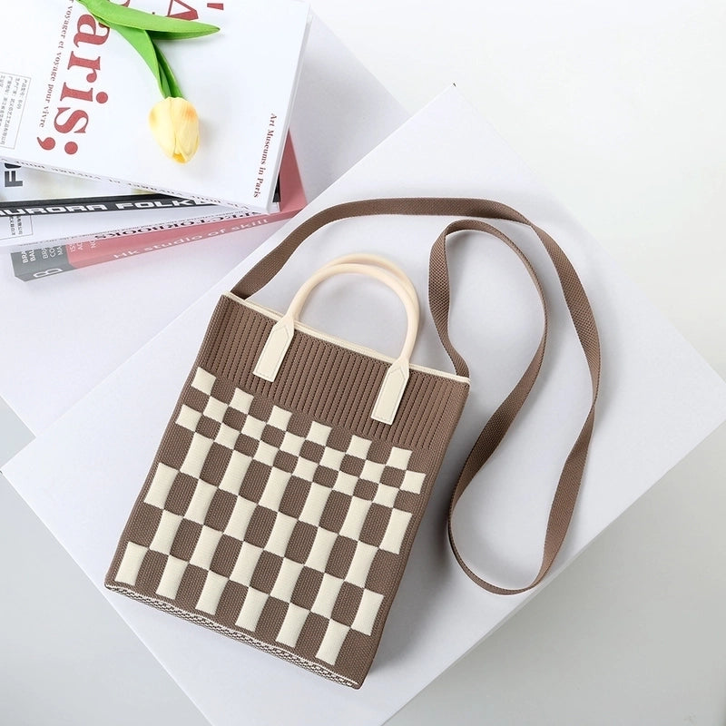 Women's Medium Cotton Plaid Waves Heart Shape Cute Basic Square Open Square Bag