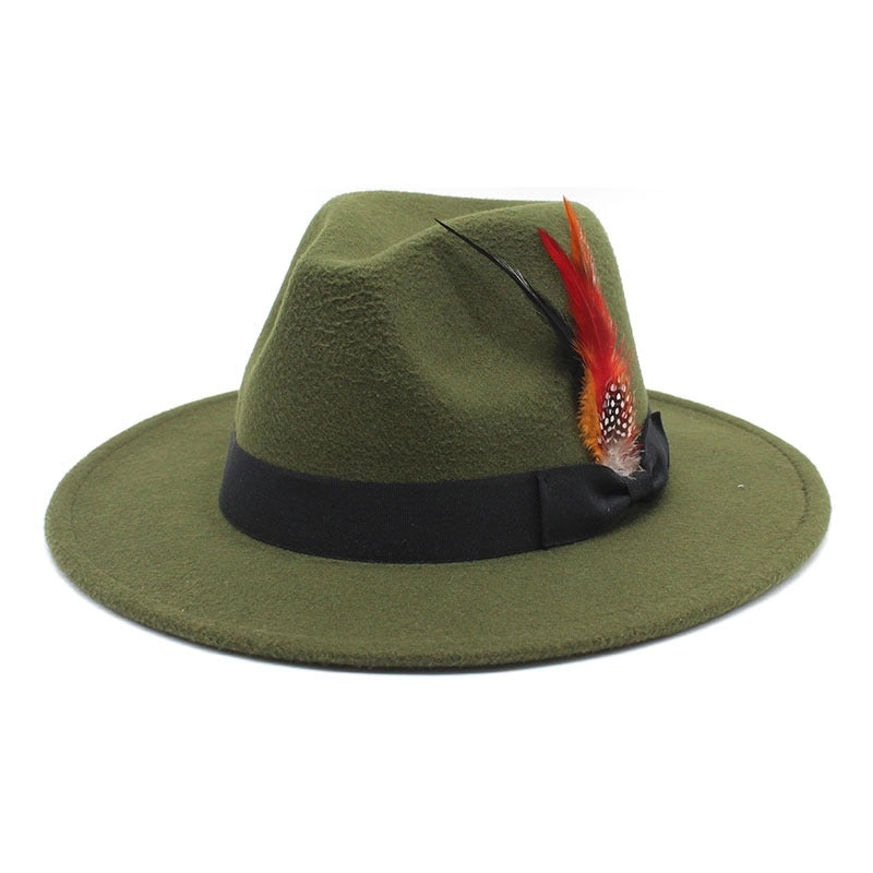 Bow Feather Top Hat Autumn And Winter Big Brim Hat Fashionable Men's And Women's Cashmere Felt Hat Style New Hats