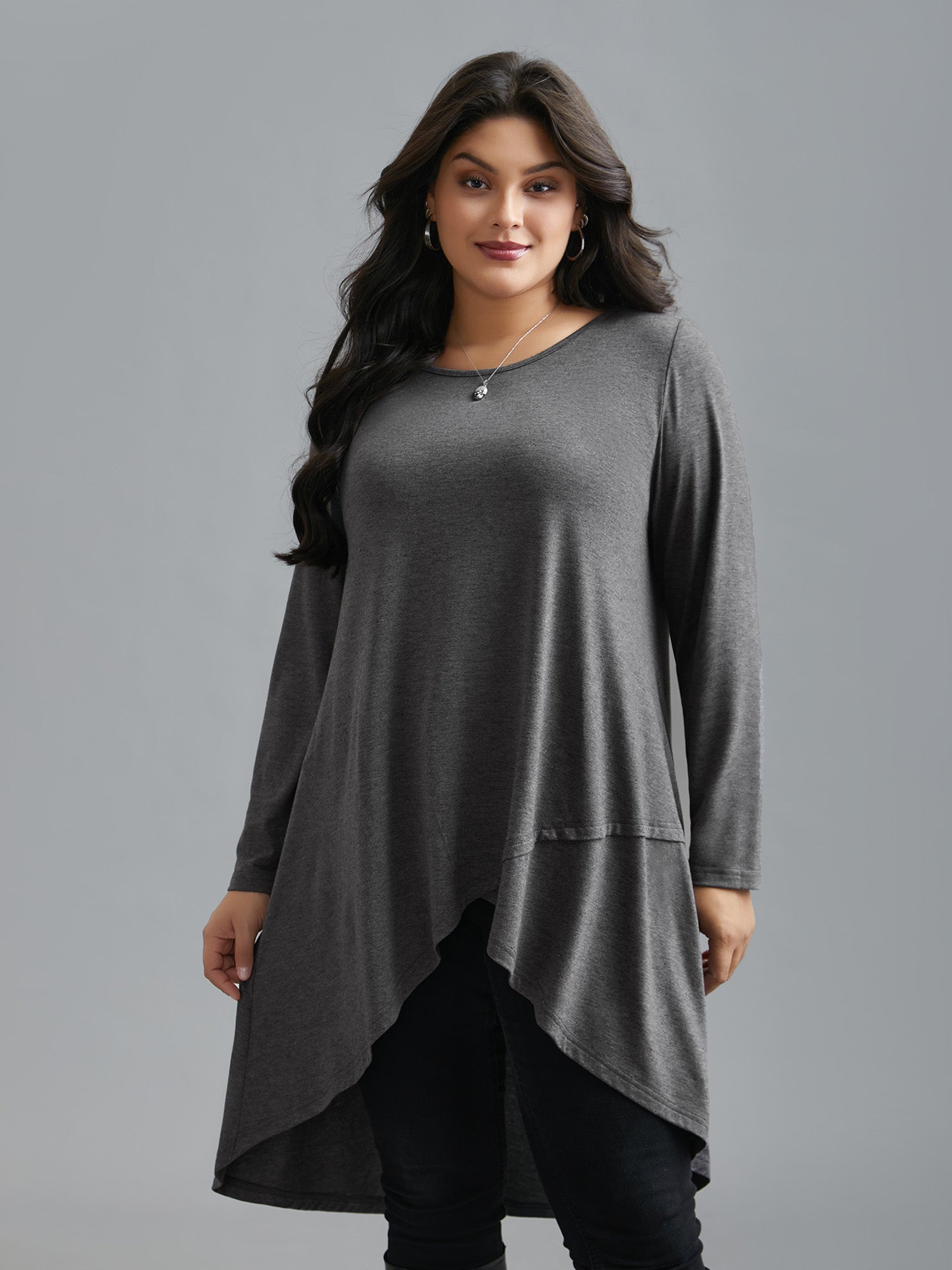 Solid Heather High Low Hem Top