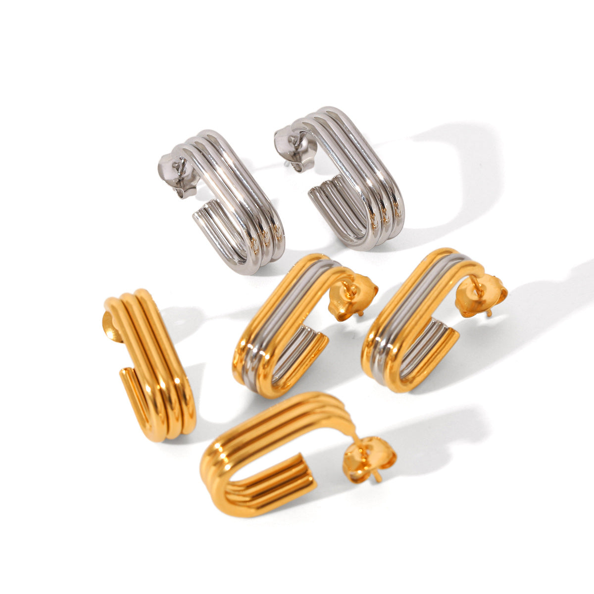 Ins Style Multi-Layer Titanium Steel Earrings 18K Gold Stainless Steel Linear Earrings Personality All-Match Earrings For Women