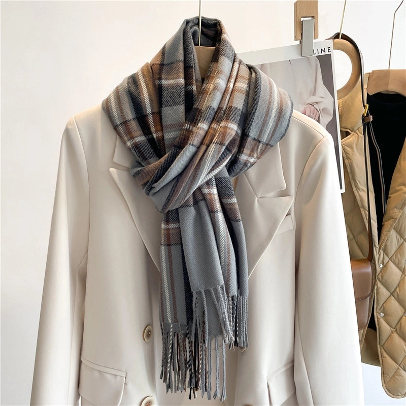 Women's Basic Minimalist Plaid Imitation Cashmere Polyester Scarf