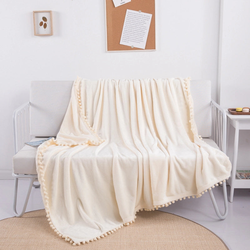 Tassel Ball Solid Color Blanket Sofa Dormitory Blanket Gift Air Conditioning Blanket