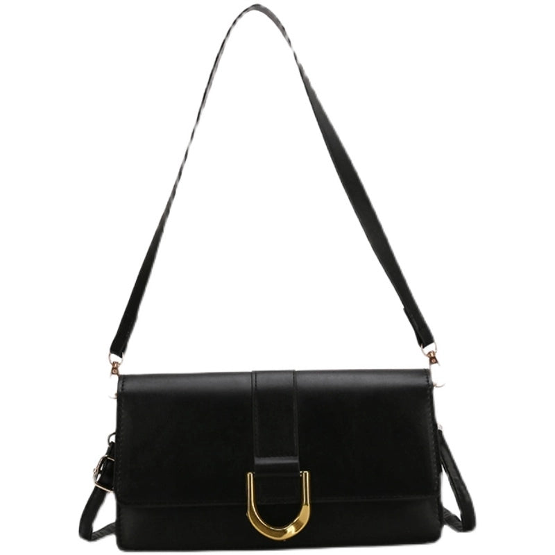 Women's Medium Pu Leather Solid Color Classic Style Streetwear Sewing Thread Square Lock Clasp Underarm Bag