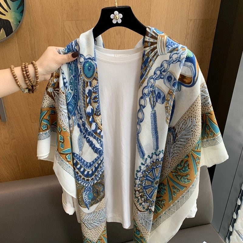 Women's Vintage Style British Style Chains Print Polyester Printing Shawl